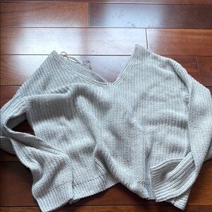 Gray V-Neck Ribbed Sweater